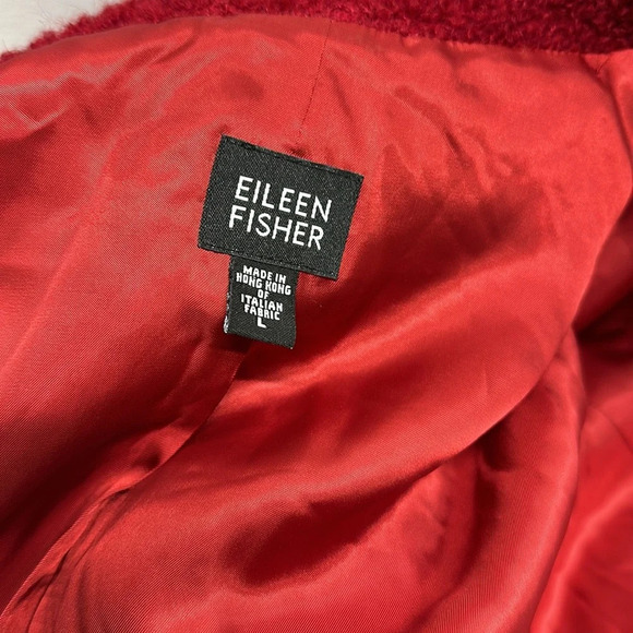 Eileen Fisher Coat Jacket Boucle Wool Blend Collared Long Sleeve Red Large - Picture 11 of 12